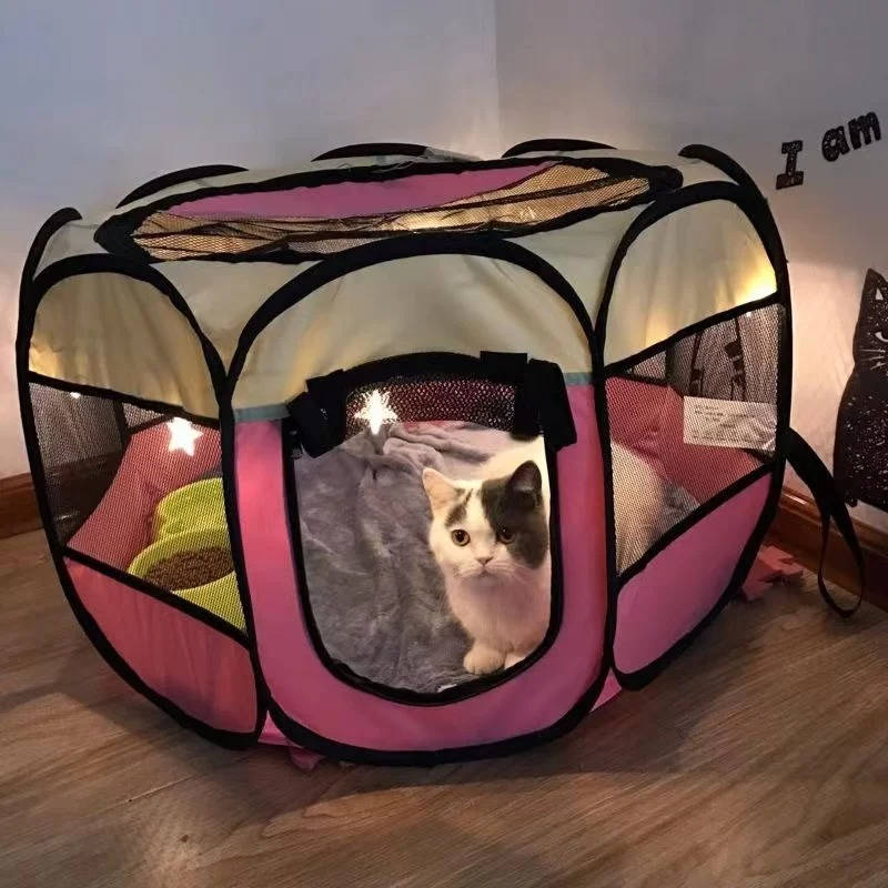 Portable Mesh Pet Tent with Eight-Sided Panels and Zippered Doors All Vera Mart