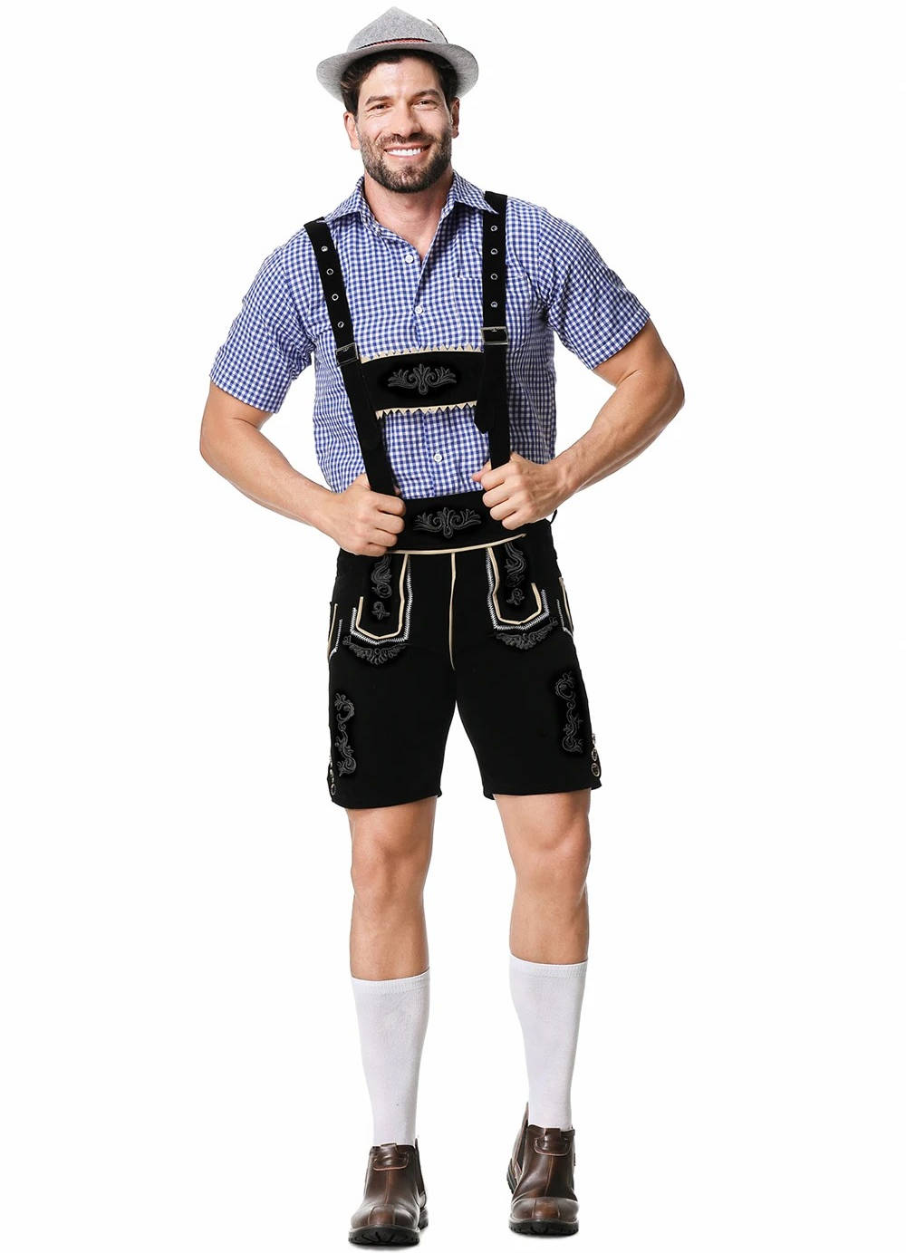 Bavarian Festival Outfit with Embroidered Shorts and Plaid Shirt, 4-Piece Set All Vera Mart