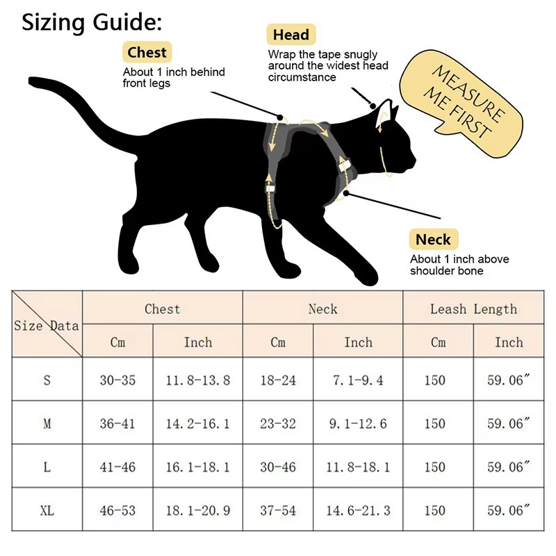 Cat Vest Harness with Reflective Strips and 1.5M Leash All Vera Mart