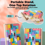 Wooden Pattern Matching Puzzle Set with Foldout Stand and Storage Case, 42 Wooden Blocks All Vera Mart