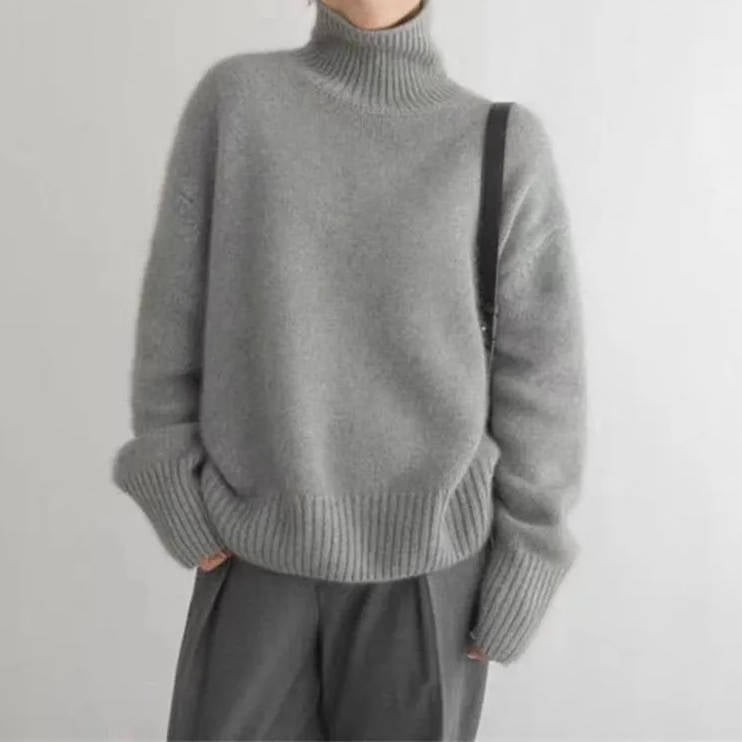 Turtleneck Sweater with Stretch Knit and Full Length Sleeves, Loose Fit All Vera Mart