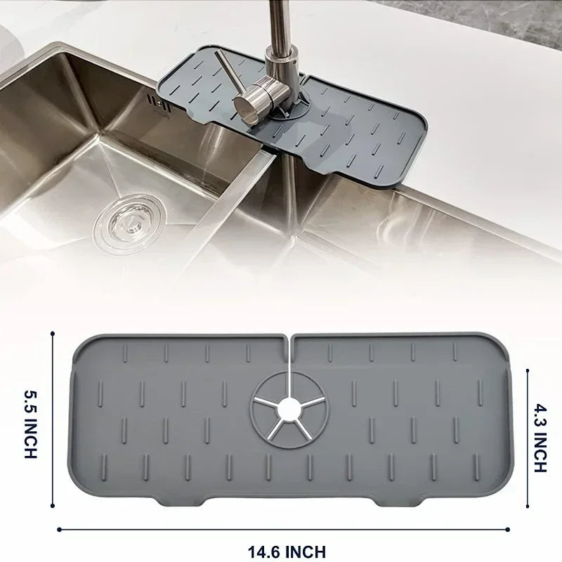 Silicone Faucet Splash Mat with Drainage Channels and Storage Edges All Vera Mart