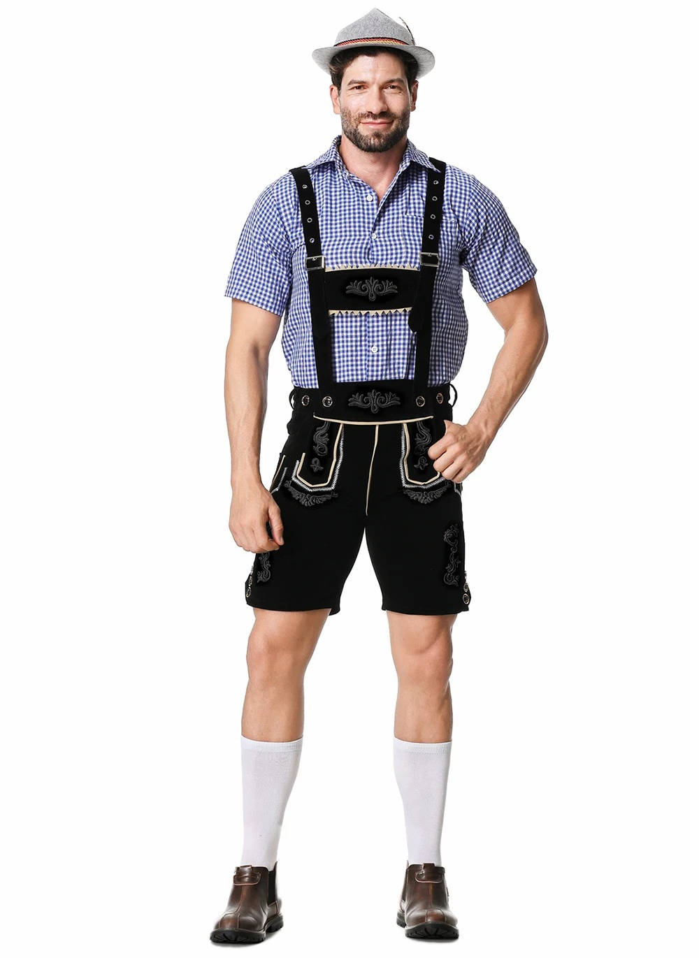 Bavarian Festival Outfit with Embroidered Shorts and Plaid Shirt, 4-Piece Set All Vera Mart