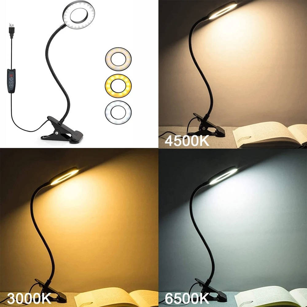 USB Clamp Desk Lamp with 360° Gooseneck and Three Color Modes, 48 LED Flicker-Free All Vera Mart
