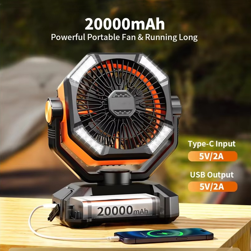 Dual Motor Camping Fan with 20000mAh Battery and LED Lights, Remote Control All Vera Mart