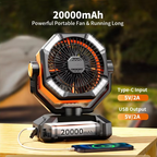 Dual Motor Camping Fan with 20000mAh Battery and LED Lights, Remote Control All Vera Mart
