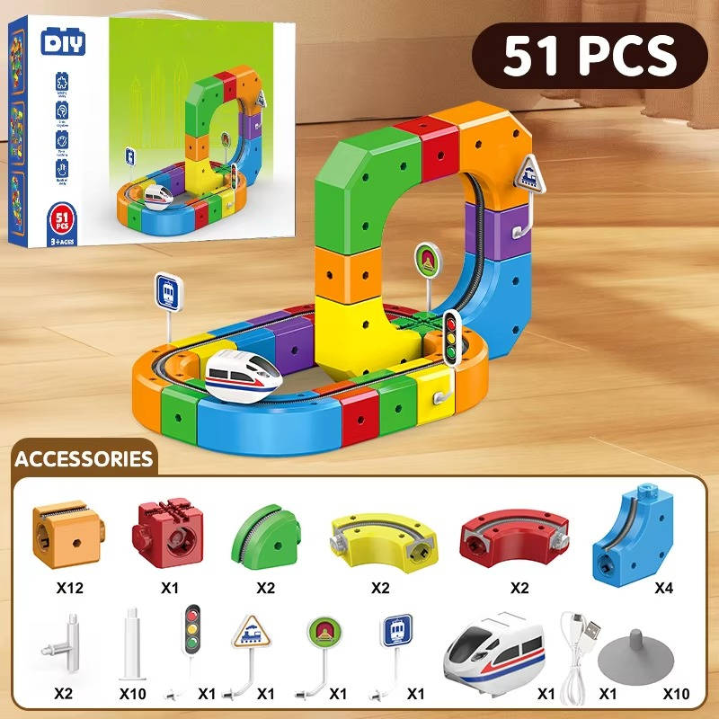Magnetic Train Set with Flexible Track Sections and Rechargeable Motor All Vera Mart
