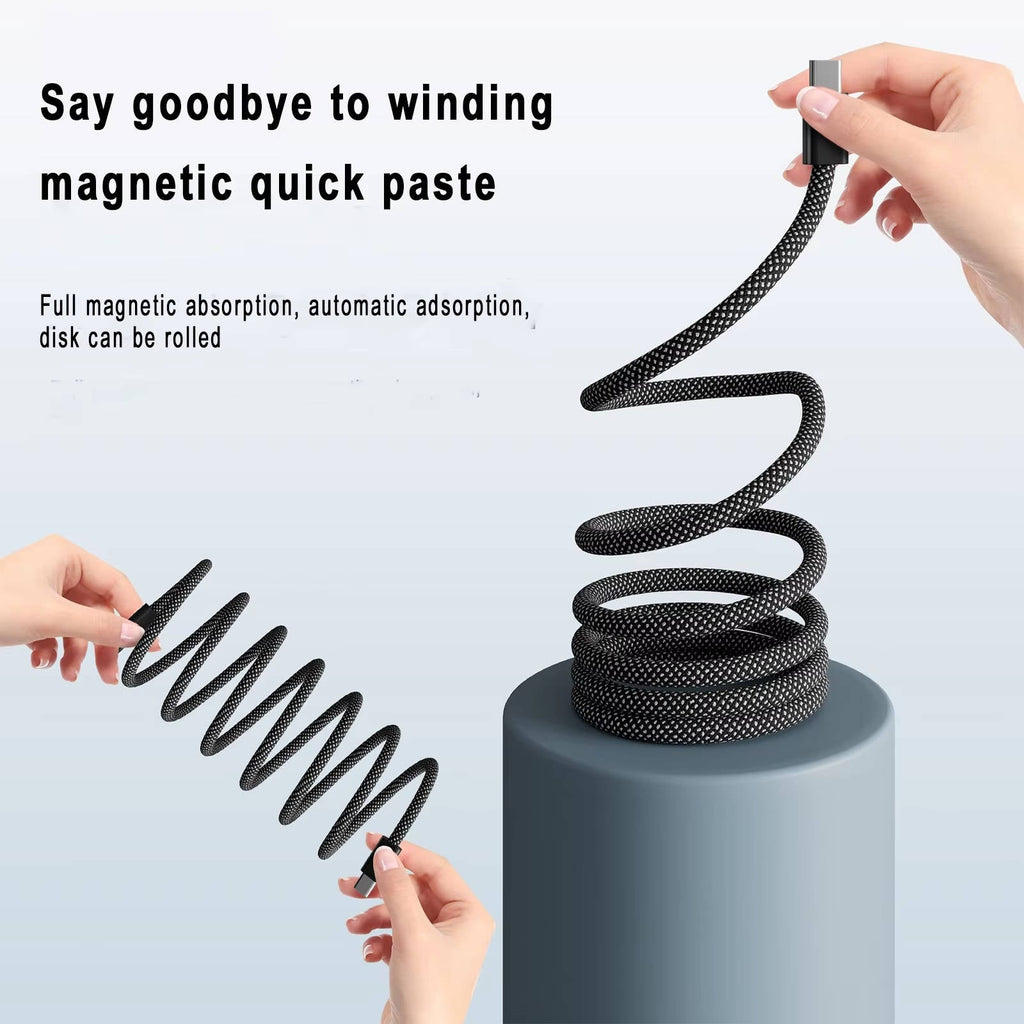 Self-Coiling Magnetic Charging Cable with Braided Fabric and Dual Tips, 3.3ft All Vera Mart
