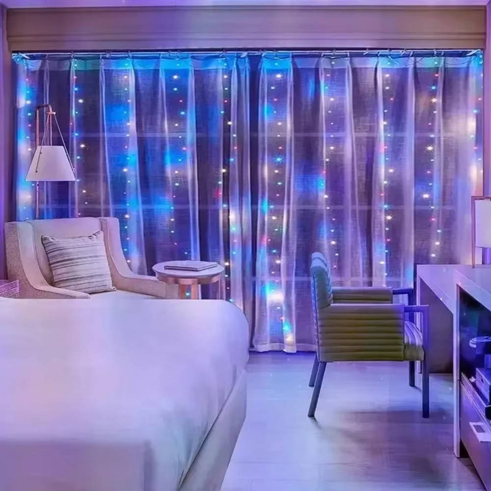 String LED Curtain Lights with Remote Control and 8 Display Modes All Vera Mart