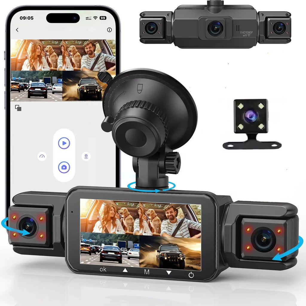 Dash Cam with Four-Camera Surround and Night Vision, WiFi App Control All Vera Mart