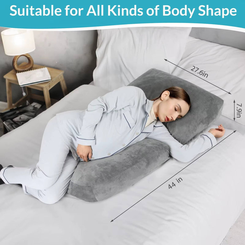 Full Body Maternity Pillow with Circular Belly Cutout and Crushed Sponge Filling, Removable Velvet Cover All Vera Mart