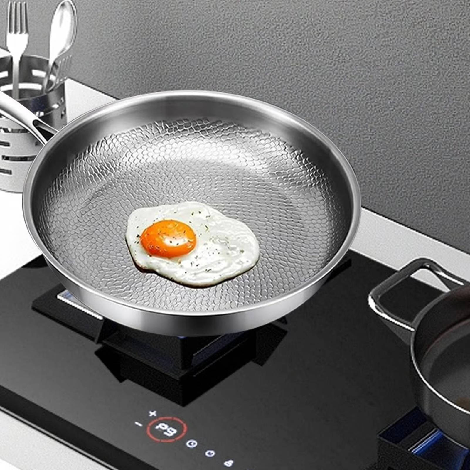 Titanium Steel Skillet with Fish Scale Texture and Deep Sides for Gas, Induction, Coal Stoves All Vera Mart