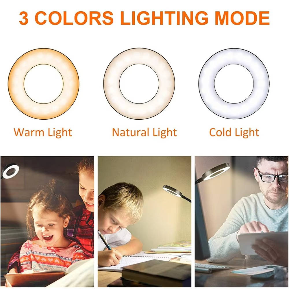 USB Clamp Desk Lamp with 360° Gooseneck and Three Color Modes, 48 LED Flicker-Free All Vera Mart