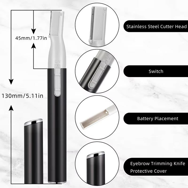 Electric Eyebrow Trimmer with Dual Cutting Heads and 20-Degree Rotation, Cordless Battery Powered All Vera Mart