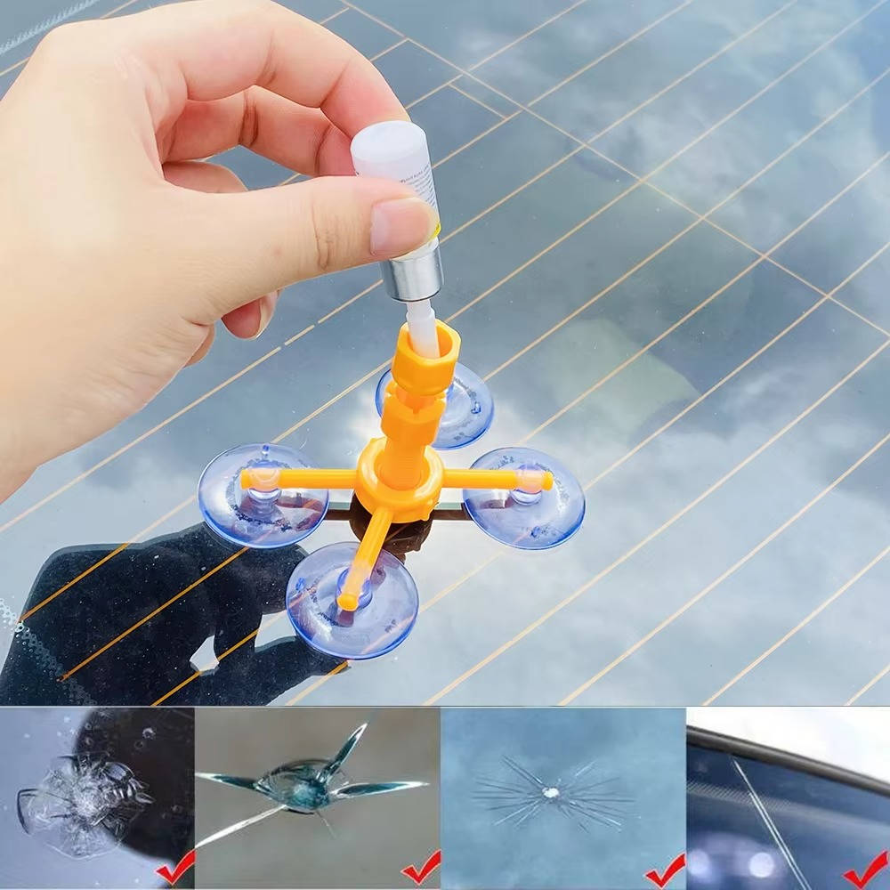 Windshield Crack Repair Kit with Vacuum Pressure Injection and UV Curing Films All Vera Mart