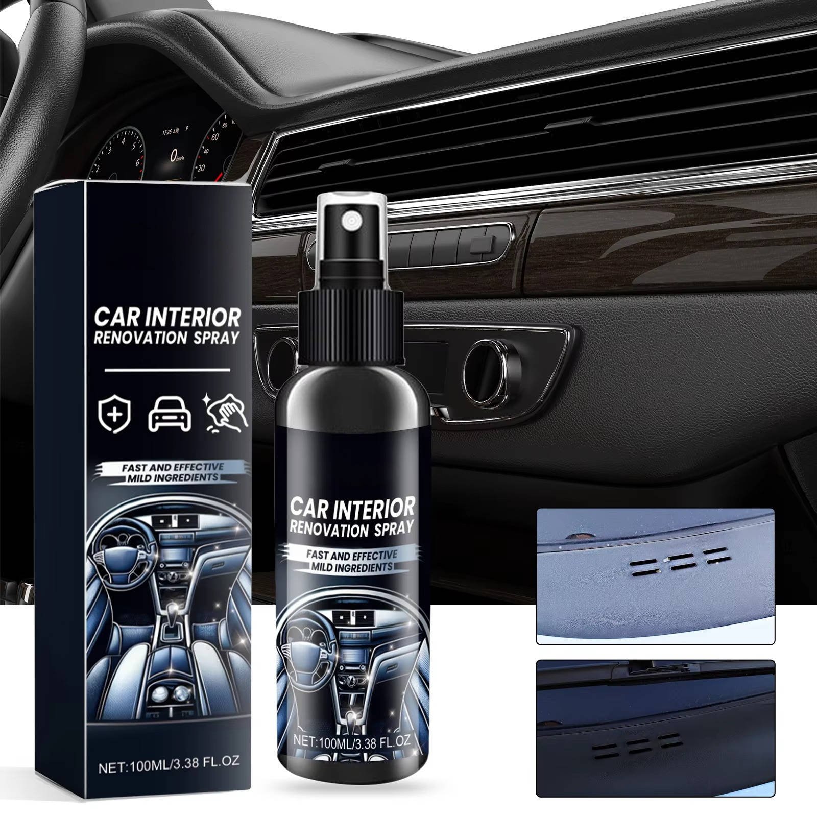 Car Interior Cleaner Spray Set with UV Protection and Multi-Surface Formula, 3 x 100ml All Vera Mart