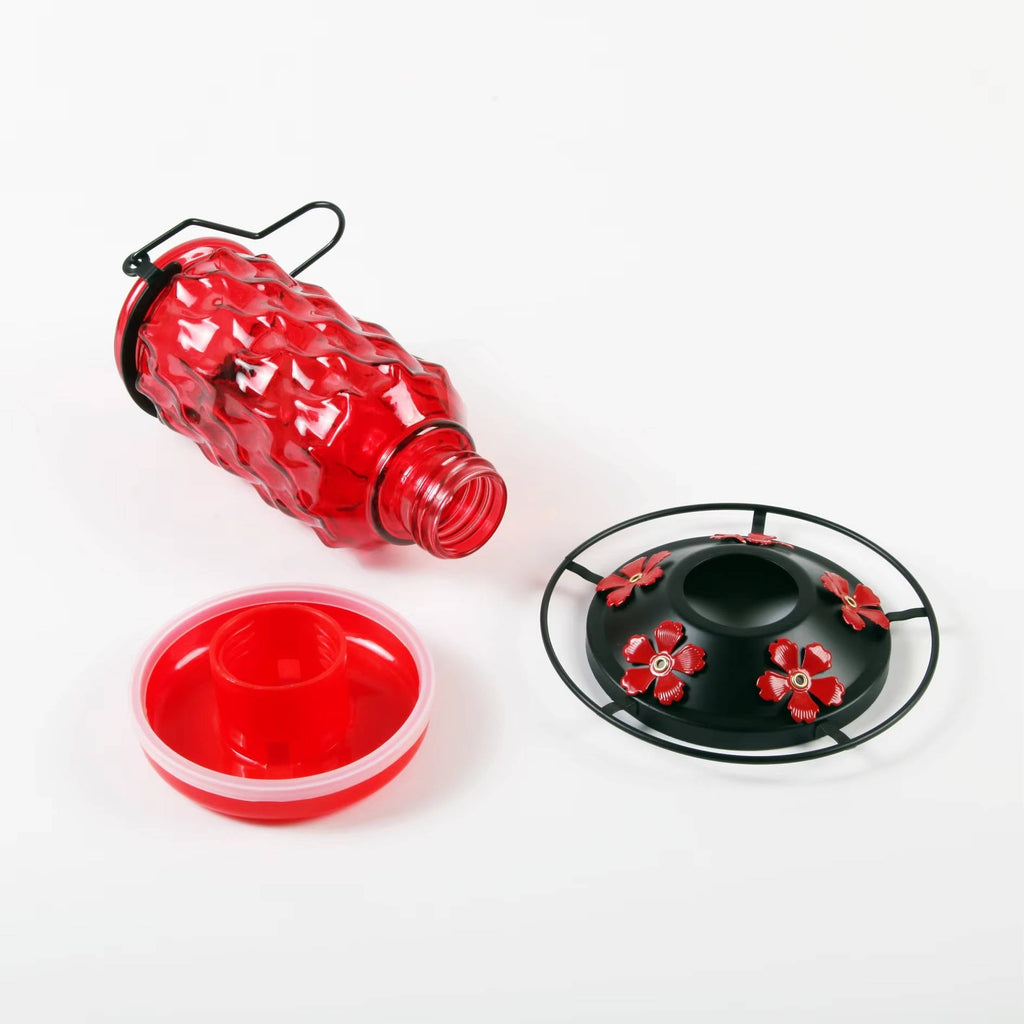 Hummingbird Feeder 16oz Glass with Bee Guard Ports and Ant Moat All Vera Mart