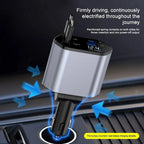 Multi-Port Car Charger with Retractable Cables and Voltage Display, 120W All Vera Mart