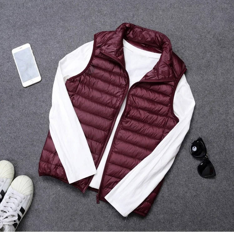 Packable Down Vest with Stand Up Collar and Water Resistant Shell All Vera Mart