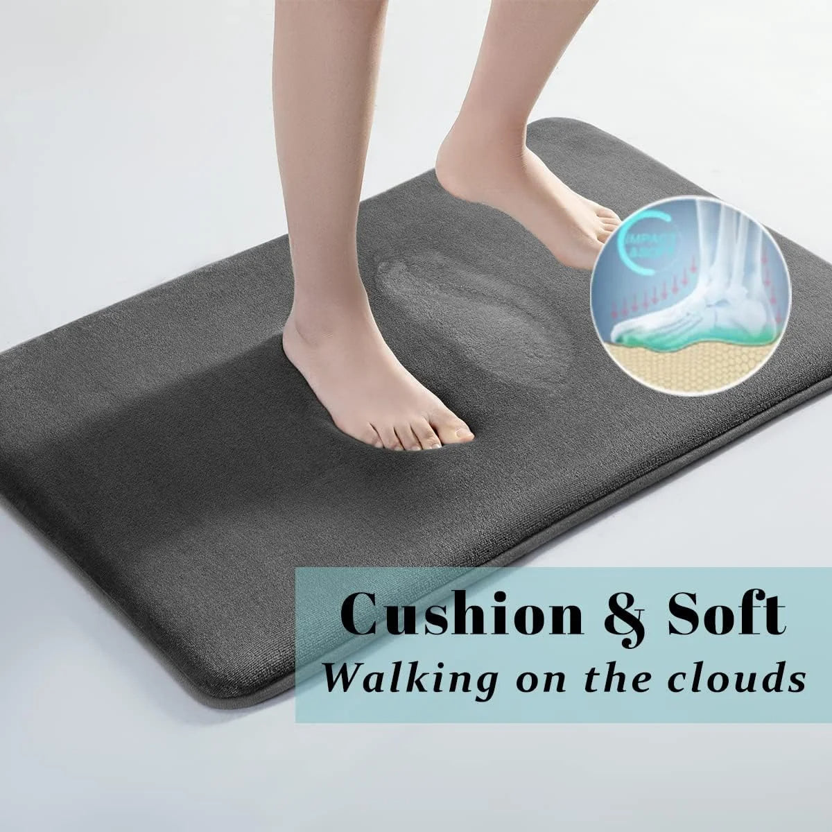 Absorbent Bath Mat with Memory Foam Cushioning and Nonslip Backing, 40x60cm All Vera Mart