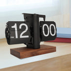 Flip Clock with Automatic Display and Black Walnut Base for Desk or Nightstand All Vera Mart