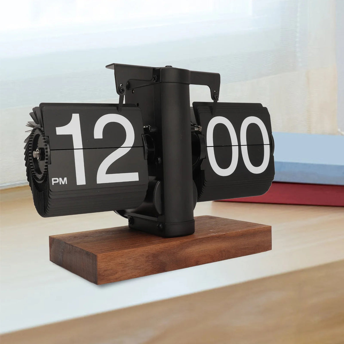 Flip Clock with Automatic Display and Black Walnut Base for Desk or Nightstand All Vera Mart