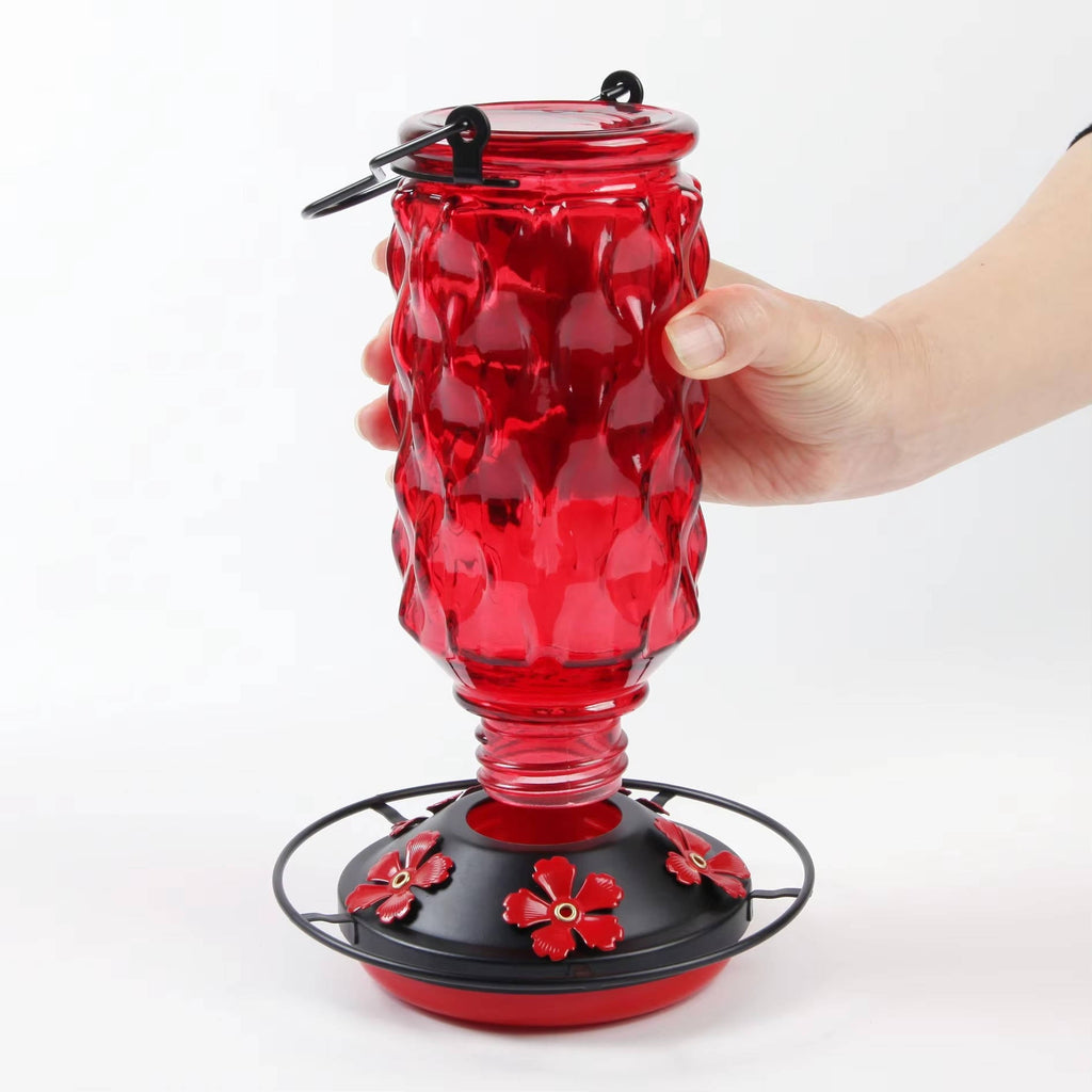 Hummingbird Feeder 16oz Glass with Bee Guard Ports and Ant Moat All Vera Mart