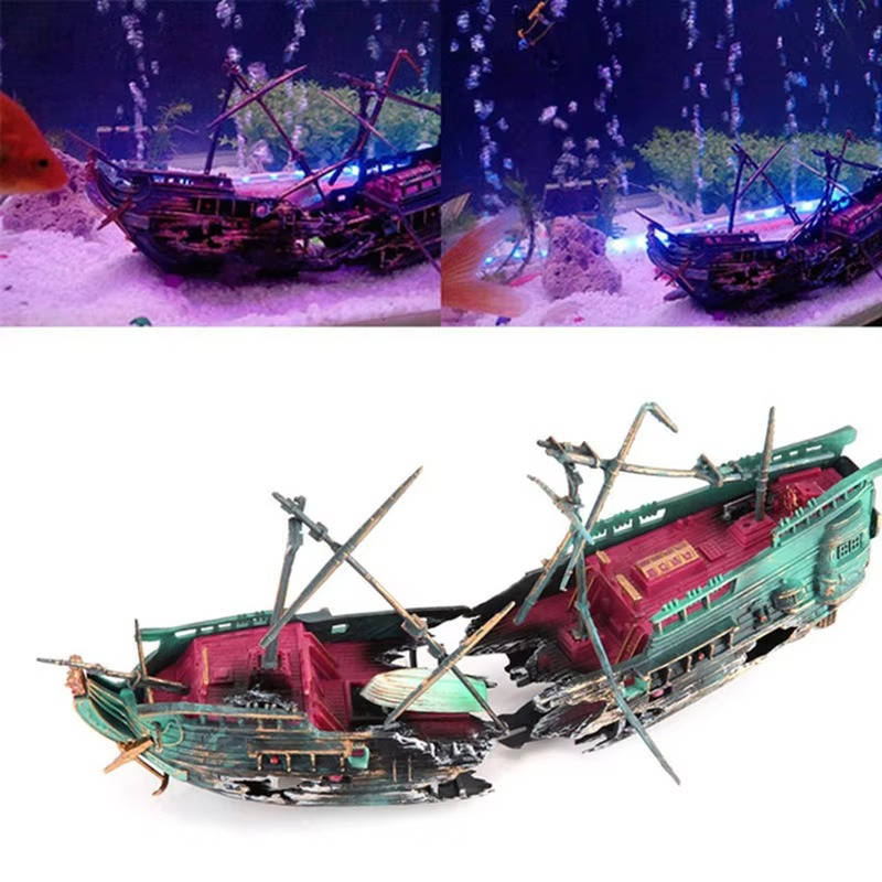 Sunken Boat Aquarium Decoration with Built-In Air Tubing and Weighted Base All Vera Mart