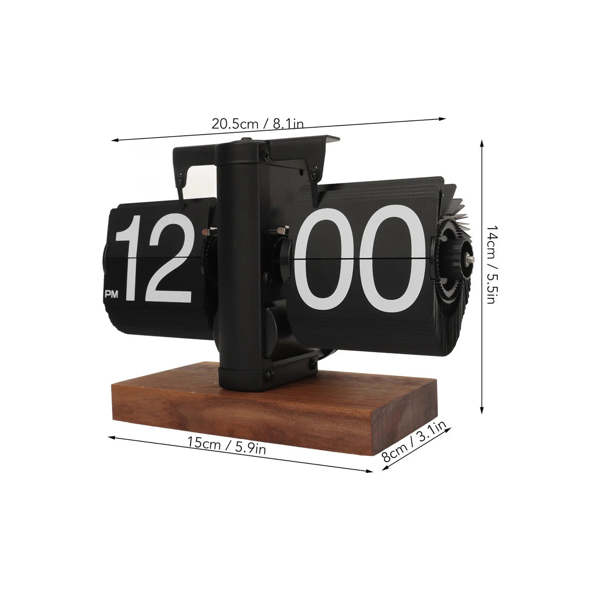 Flip Clock with Automatic Display and Black Walnut Base for Desk or Nightstand All Vera Mart