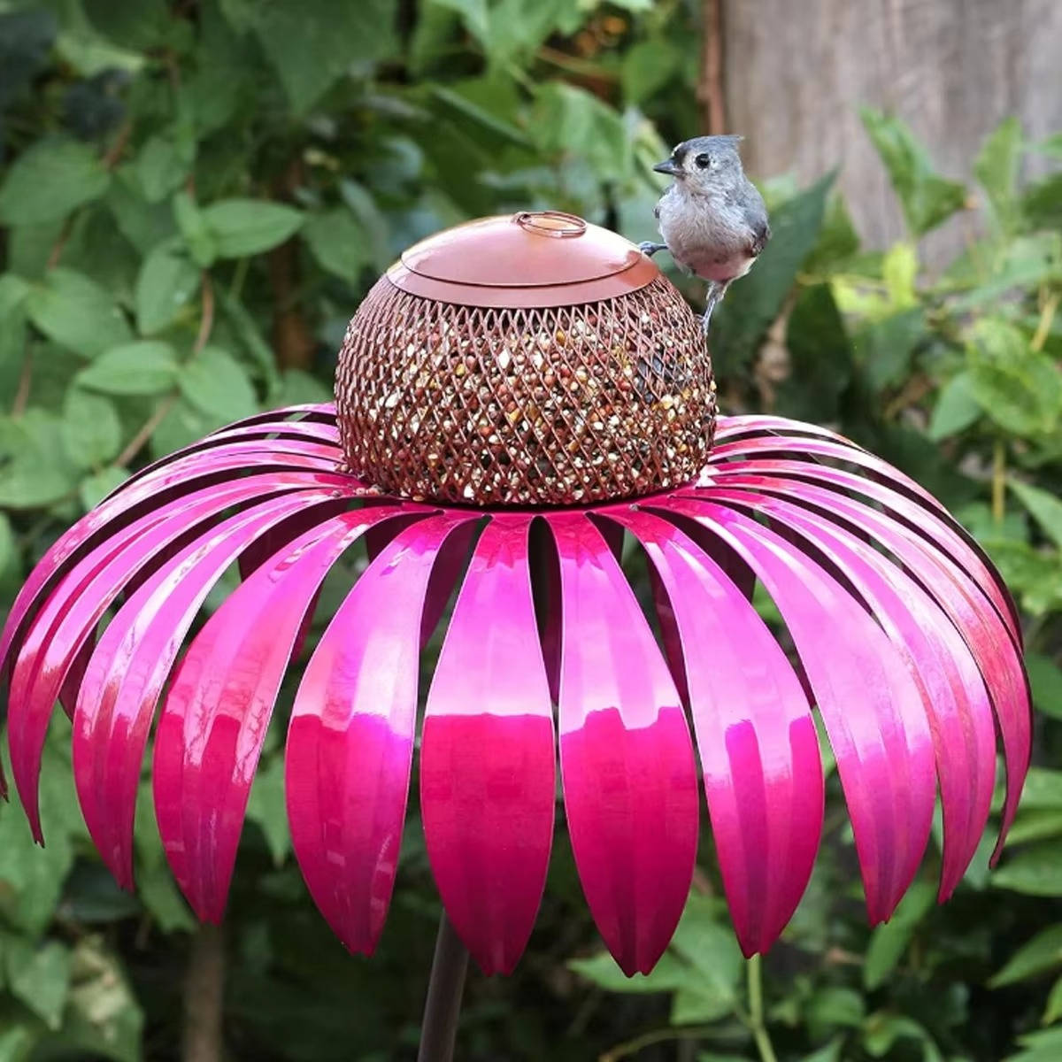 Flower Shaped Bird Feeder with Mesh Squirrel Barrier and Ground Stake All Vera Mart