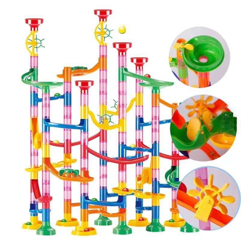 Snap-Together Marble Run with 53 Track Pieces and 30 Marbles, Translucent Design All Vera Mart