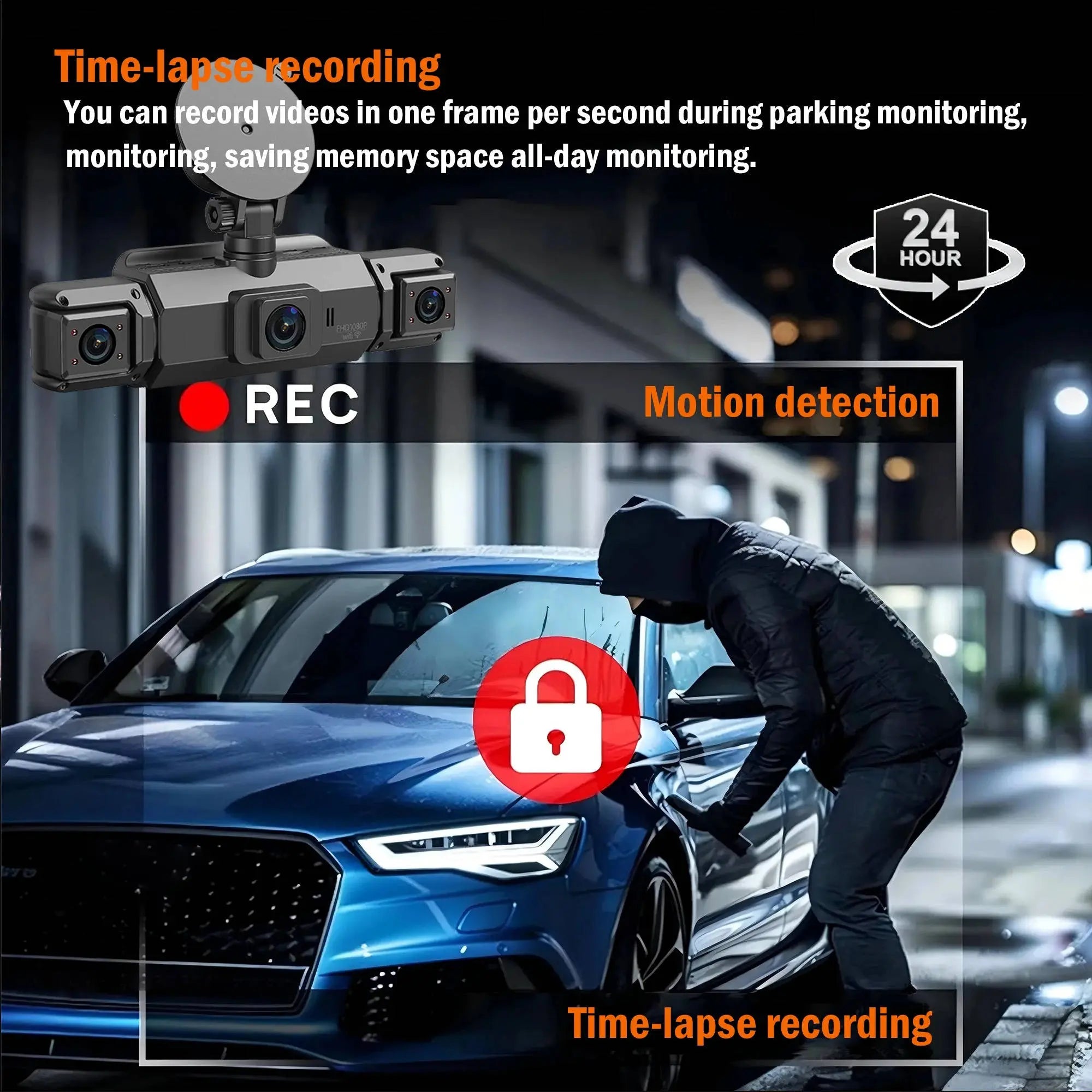 Dash Cam with Four-Camera Surround and Night Vision, WiFi App Control All Vera Mart