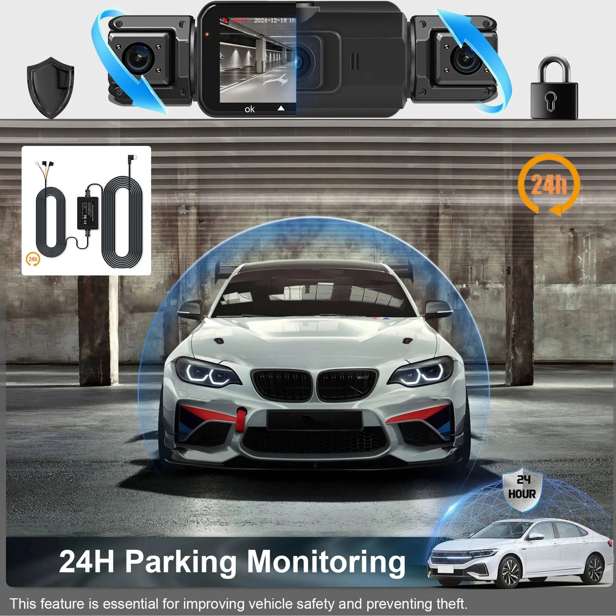 Dash Cam with Four-Camera Surround and Night Vision, WiFi App Control All Vera Mart