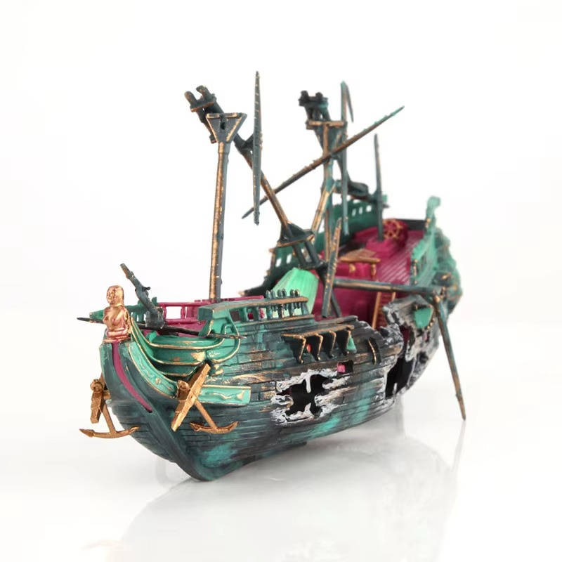 Sunken Boat Aquarium Decoration with Built-In Air Tubing and Weighted Base All Vera Mart