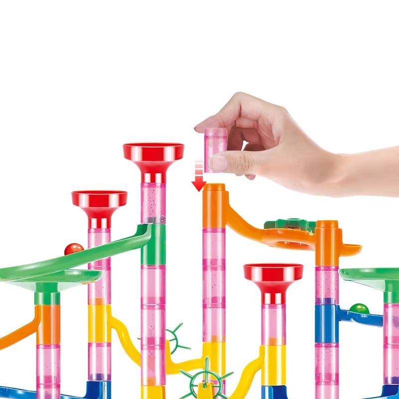 Snap-Together Marble Run with 53 Track Pieces and 30 Marbles, Translucent Design All Vera Mart