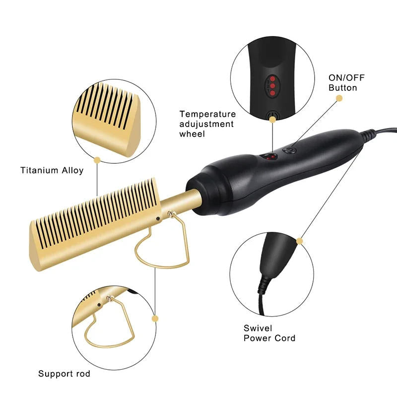 Titanium Alloy Hot Comb with Ceramic Heat and Adjustable Temperature, 60 Second Heat Up All Vera Mart
