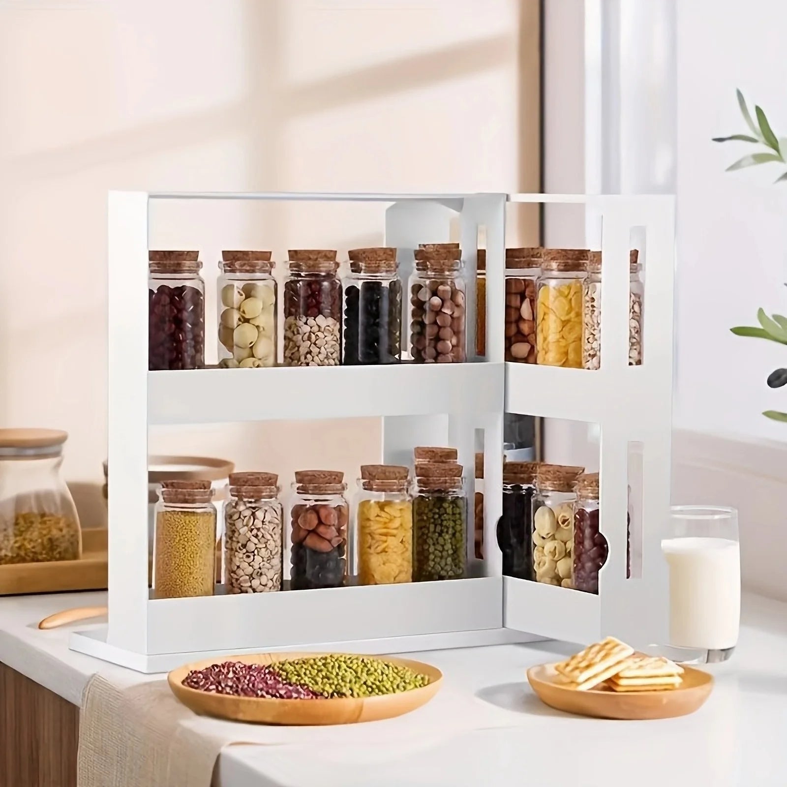 Rotating Spice Rack Organizer with Dual Swivel Shelves and 20-Jar Capacity All Vera Mart