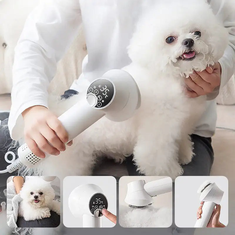 Pet Grooming Dryer with Built-in Slicker Brush and Negative Ion Technology, 4-Speed Settings All Vera Mart