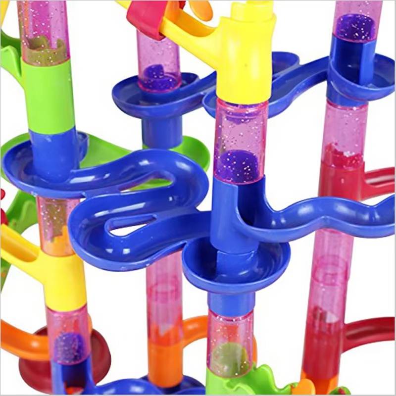 Snap-Together Marble Run with 53 Track Pieces and 30 Marbles, Translucent Design All Vera Mart
