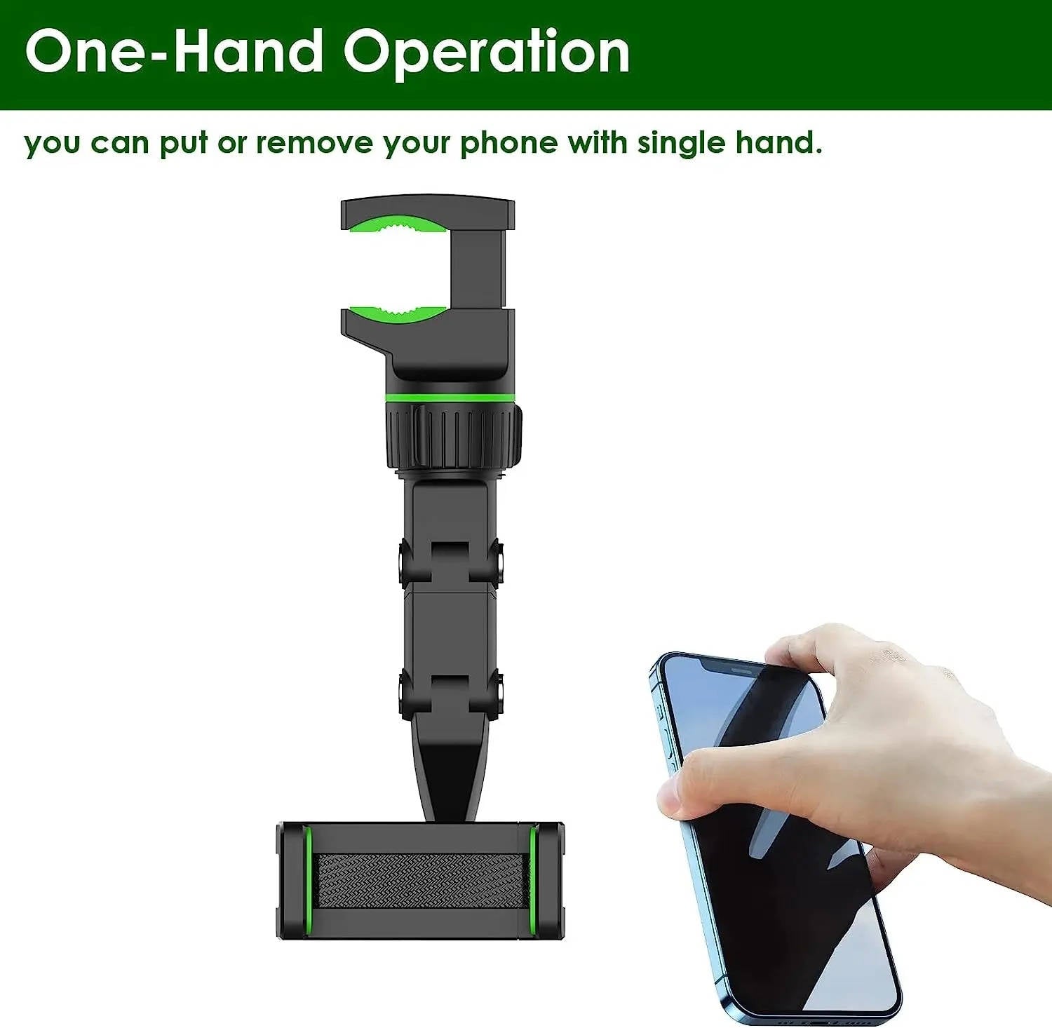 Rearview Mirror Phone Mount with 360 Degree Rotation and One Hand Release All Vera Mart