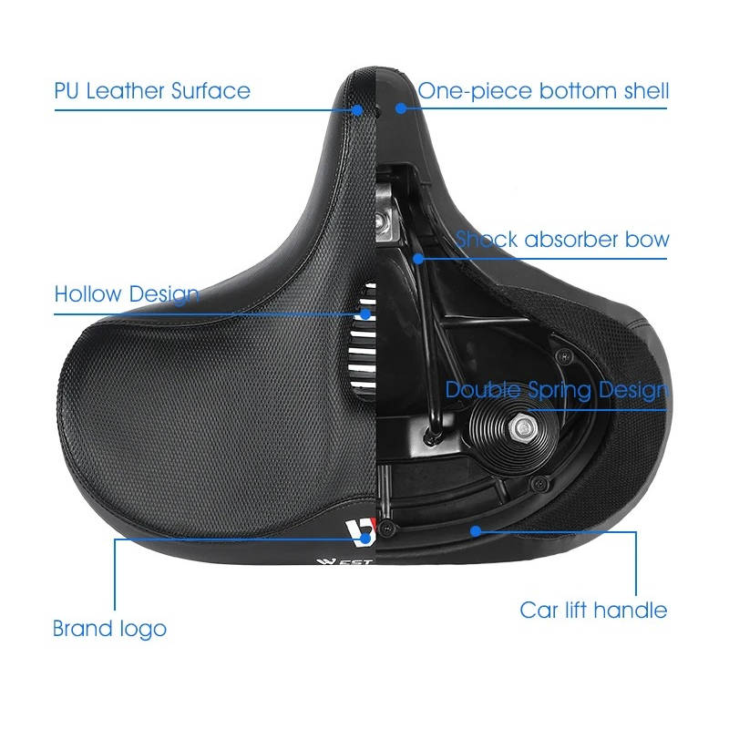 Bike Saddle with Memory Foam Cushioning and Dual Spring Absorption, Reflective Strips All Vera Mart