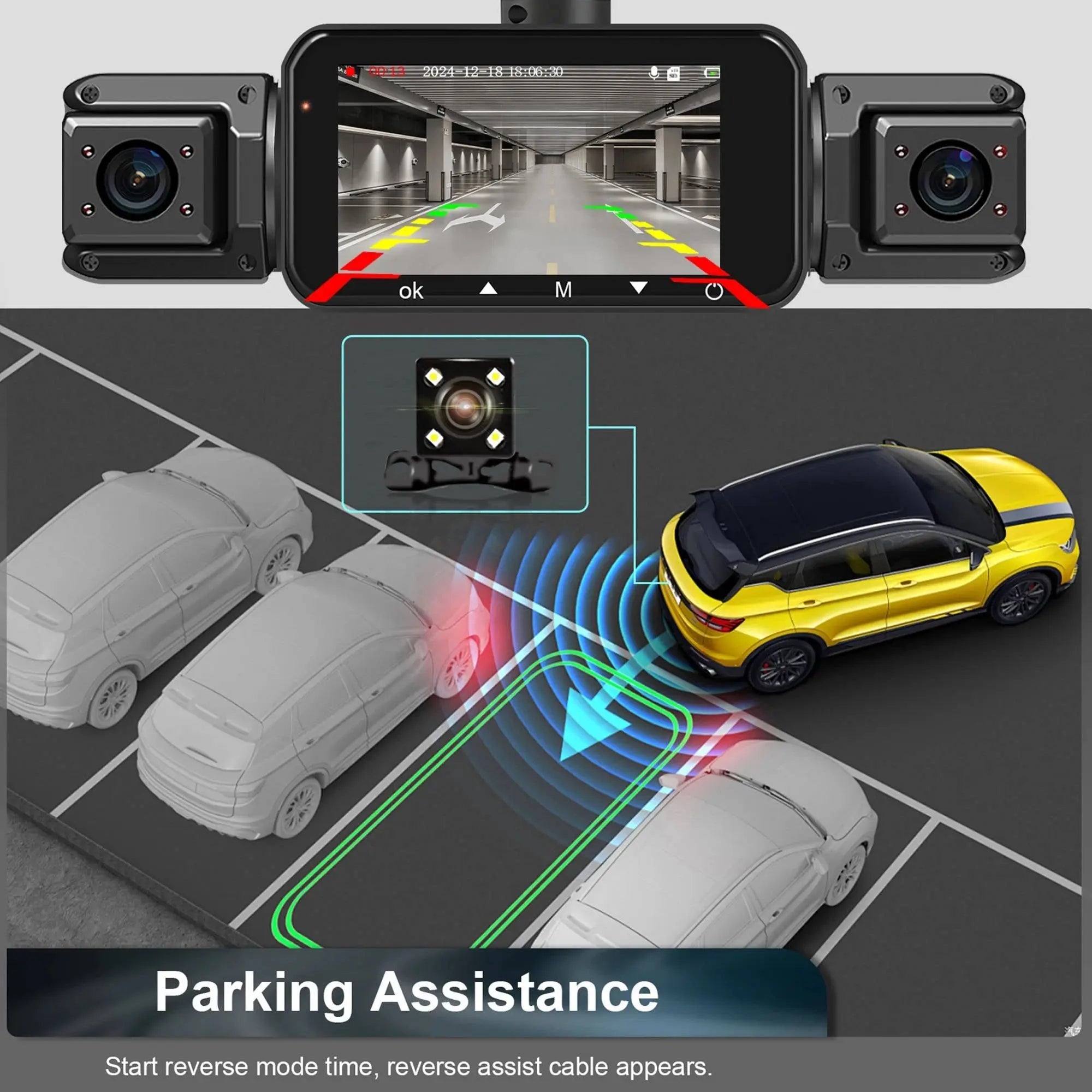 Dash Cam with Four-Camera Surround and Night Vision, WiFi App Control All Vera Mart