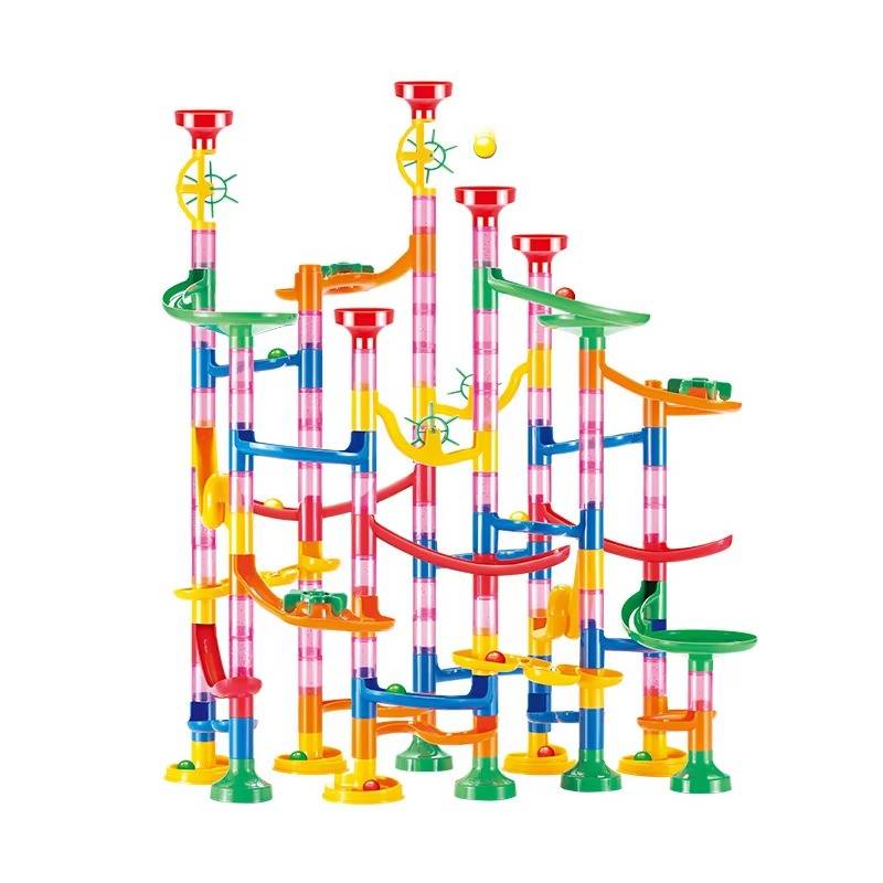 Snap-Together Marble Run with 53 Track Pieces and 30 Marbles, Translucent Design All Vera Mart