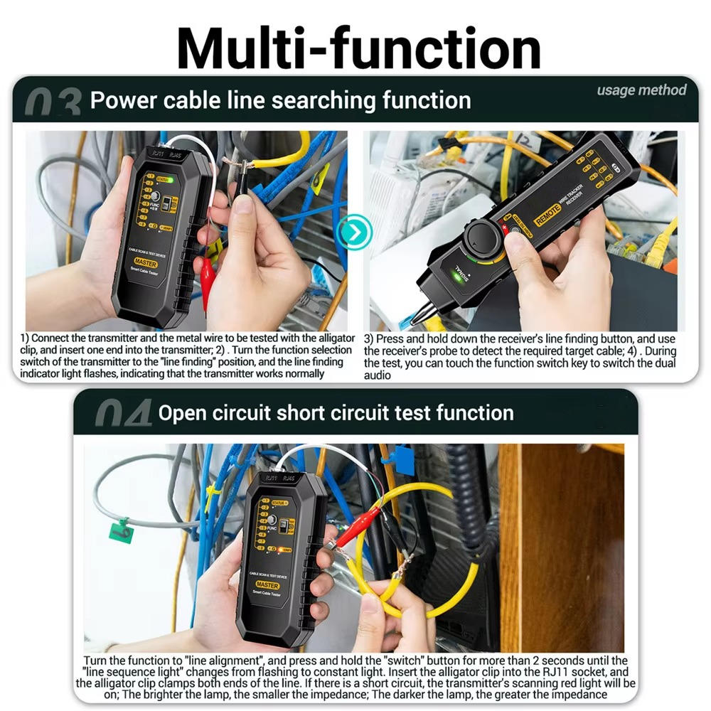 Network Cable Tester with Transmitter Receiver and LED Flashlight All Vera Mart