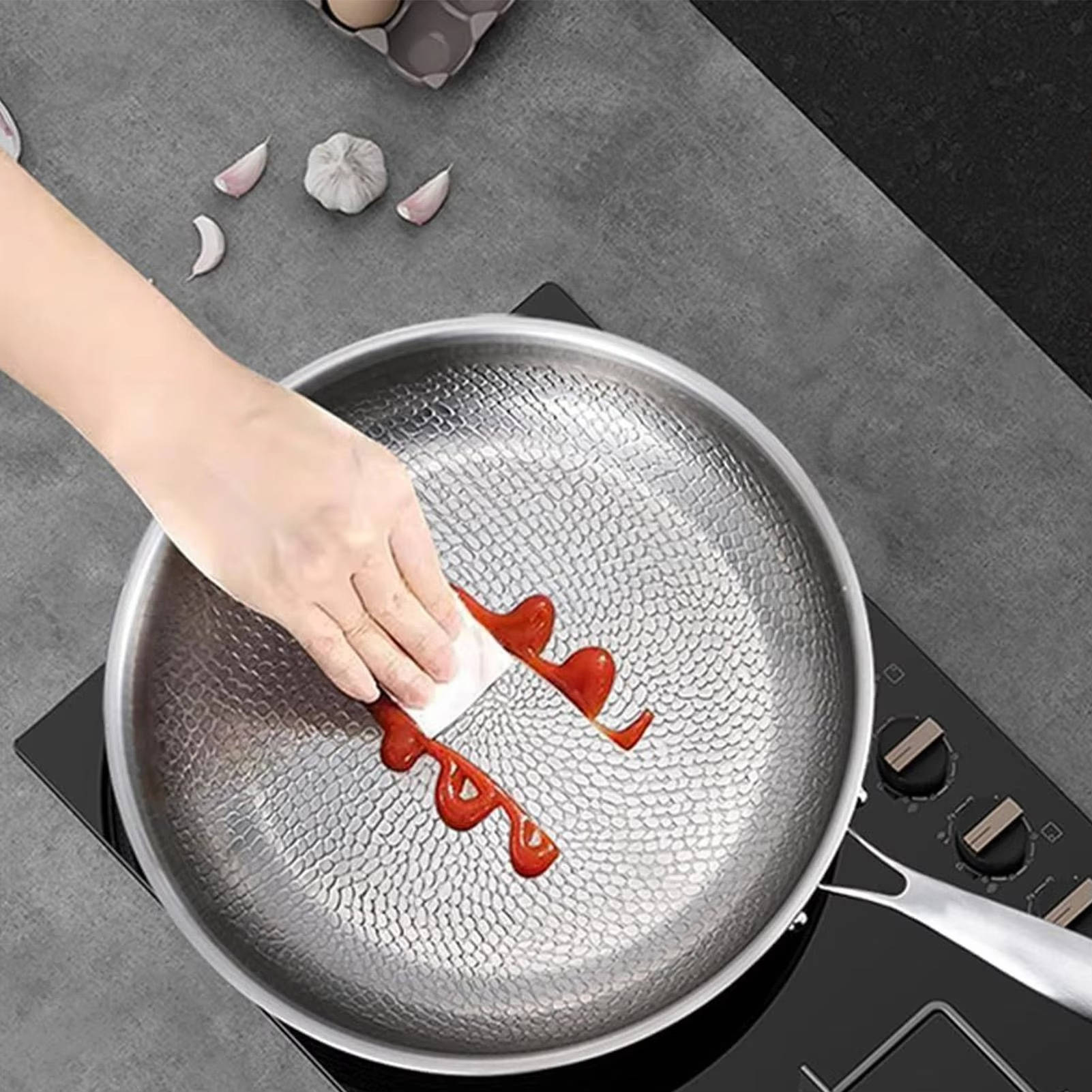 Titanium Steel Skillet with Fish Scale Texture and Deep Sides for Gas, Induction, Coal Stoves All Vera Mart