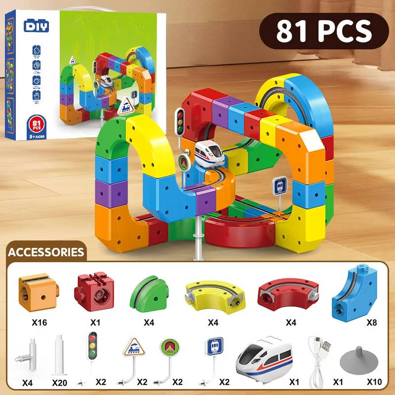 Magnetic Train Set with Flexible Track Sections and Rechargeable Motor All Vera Mart