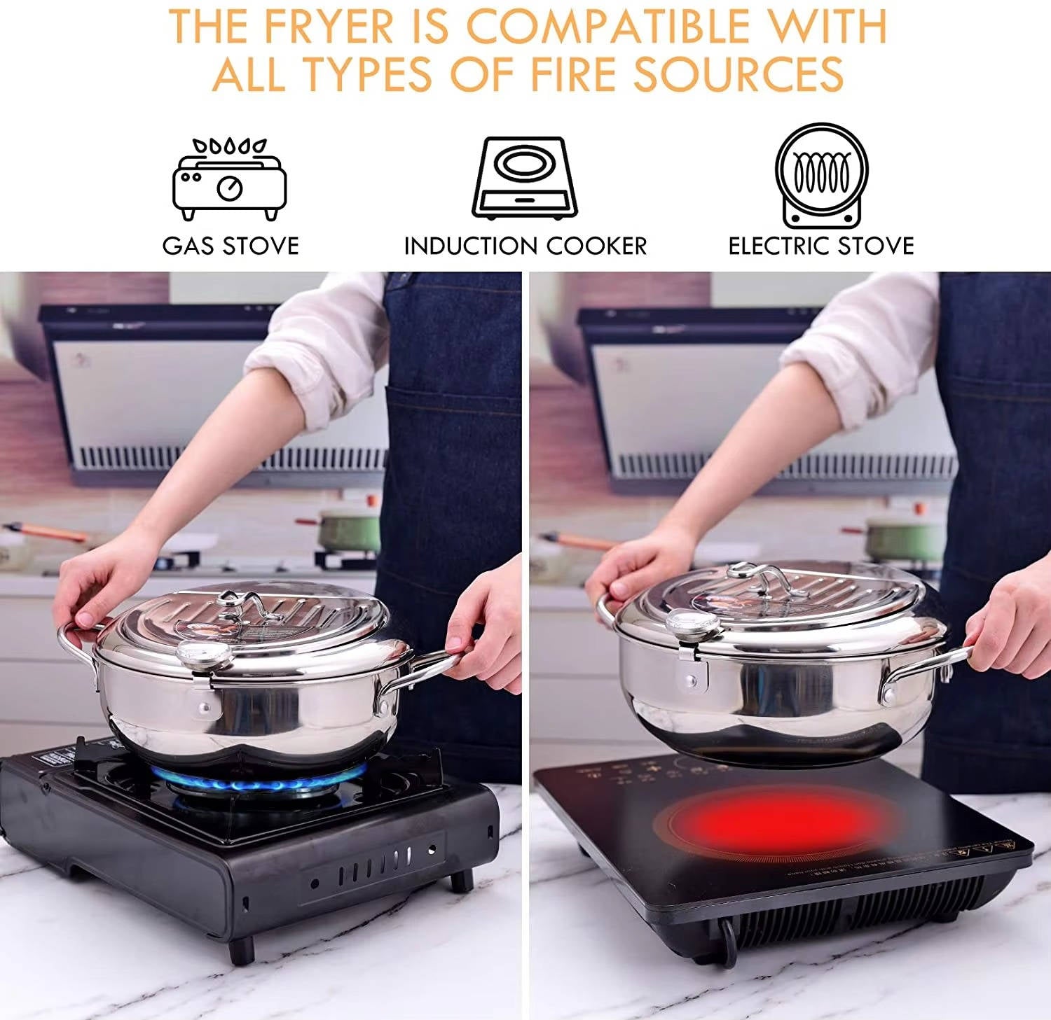 Deep Frying Pot with Built-In Thermometer and Splash Guard Lid All Vera Mart