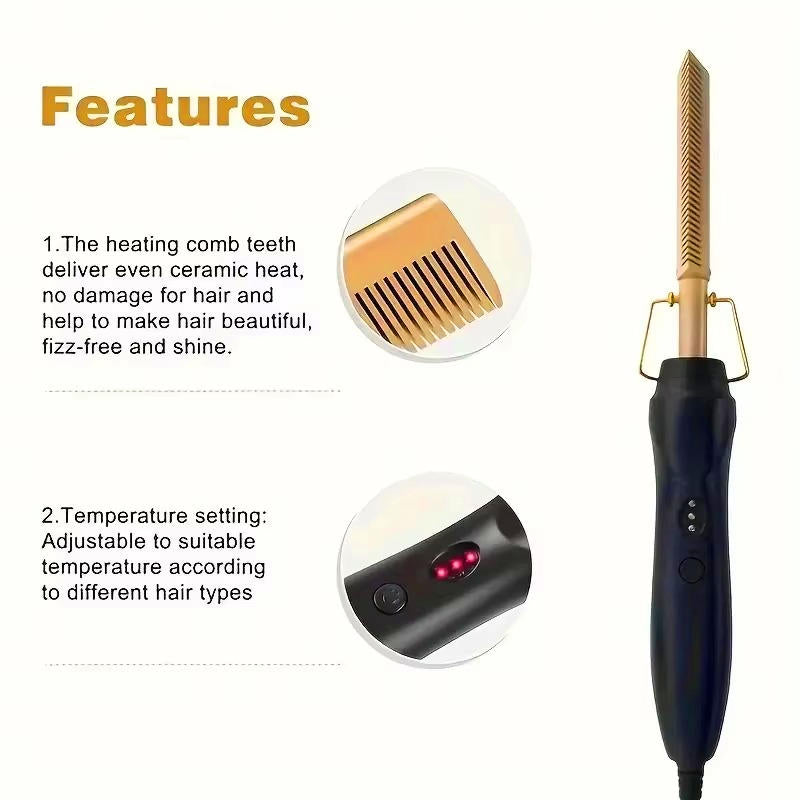 Titanium Alloy Hot Comb with Ceramic Heat and Adjustable Temperature, 60 Second Heat Up All Vera Mart