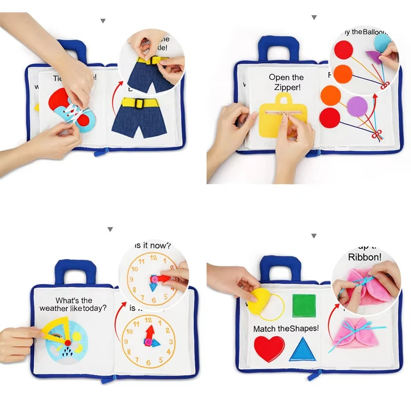 Soft Fabric Activity Book with Textured Shapes and Crinkly Tabs for Babies All Vera Mart