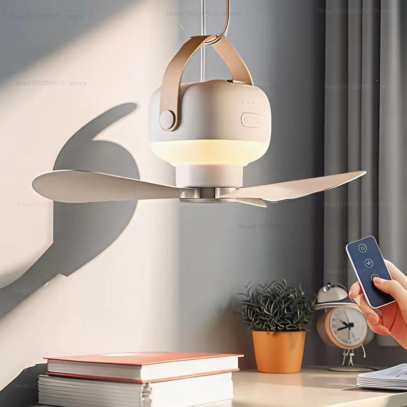 Rechargeable Hanging Fan with Remote Control and Tripod Stand, LED Light All Vera Mart